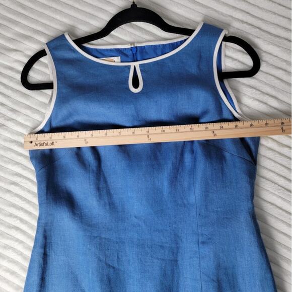 Talbots Linen Dress 4P Blue Sleeveless Midi Coastal Y2K Inspired 100 Irish Linen - Picture 8 of 11
